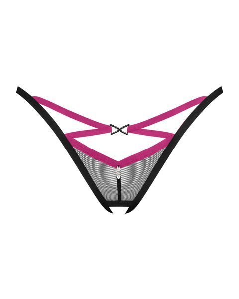 Трусики-стринги Obsessive Novenes crotchless thong, XL/2XL, сетка, стрепы, украшение со стразами SX0624 фото