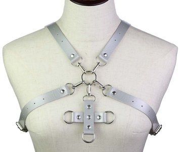 Портупея из искусственной кожи с фиксатором Women's PU Leather Chest Harness Caged Bra GREY SKN-AS25 GREY фото