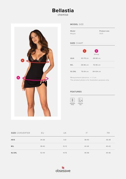 Сорочка Obsessive Bellastia chemise & thong XS/S SX1128 фото