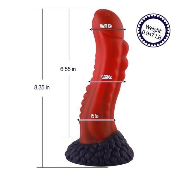 Фаллоимитатор для секс-машин Hismith 8.35&Prime; Curved Silicone Dildo Red Monster Series, система KlicLok SO9966 фото