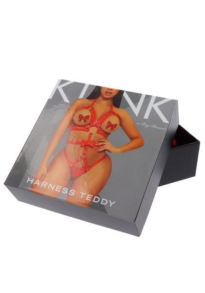 Портупея-тедді з ременів Leg Avenue Studded O-ring harness teddy M Red, екошкіра SO8561 фото
