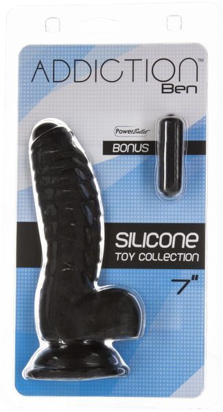 Фаллоимитатор ADDICTION Ben 7" Dildo With Balls Black, вибропуля в подарок SX3156 фото