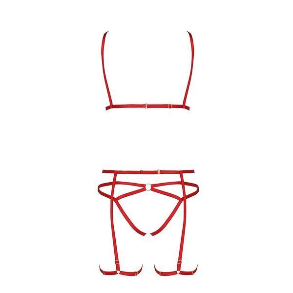 Комплект белья Passion Exclusive MAGALI SET OpenBra L/XL, red, стрэпы, лиф, трусики и пояс PS23801 фото