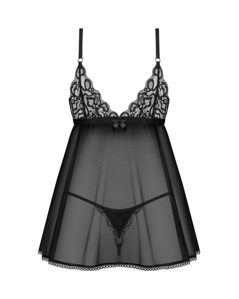Сорочка беби-долл Obsessive Blomentis babydoll & thong, XL/2XL, кружевной лиф, стринги в комплекте SX1025 фото