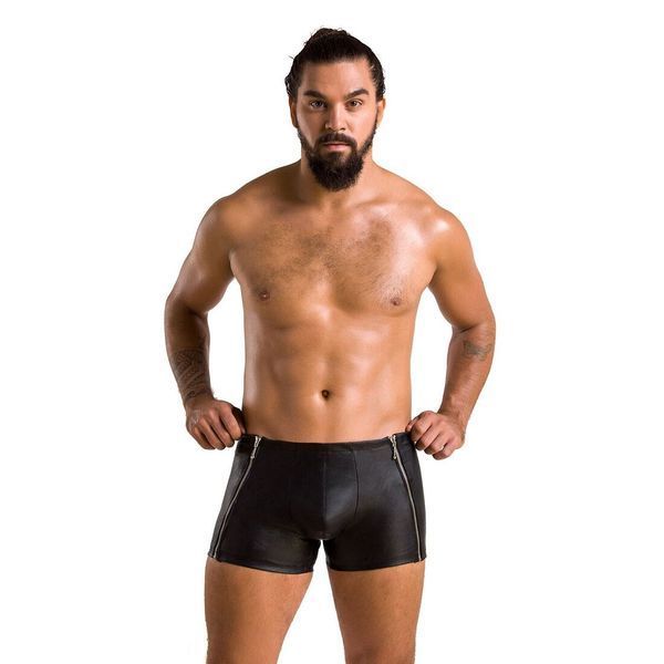 Мужские кожаные боксеры с молниями Passion 049 SHORT MATT XXL/XXXL Black SO7620 фото