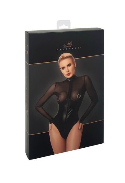 Боди Noir Handmade F321 Edge, S, низ под латекс, верх сетка, молния на все тело, декор кольца SX0357 фото