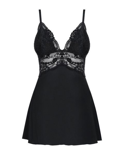 Сатиновый пеньюар с кружевом Obsessive 810-BAB-1 babydoll & thong L/XL, черный, пеньюар, танга SO7153 фото
