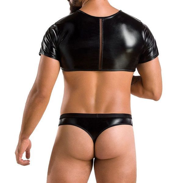 Комплект мужского белья под латекс Passion 057 SET PETER L/XL Black, кроп-топ, стринги SO7633 фото