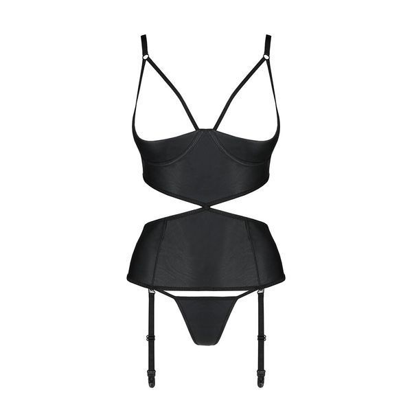 Корсет з відкритими грудьми Passion JANNIES CORSET S/M black, стрінги в наборі SO8446 фото