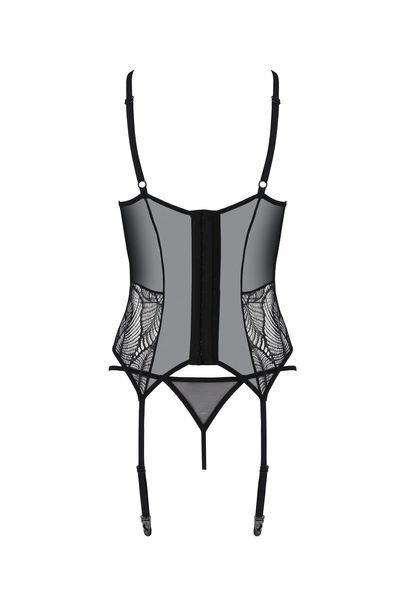 Корсет Passion LEAFA CORSET black S/M, м'які чашки, затискачі для панчіх, стрінги в комплекті SX0504 фото