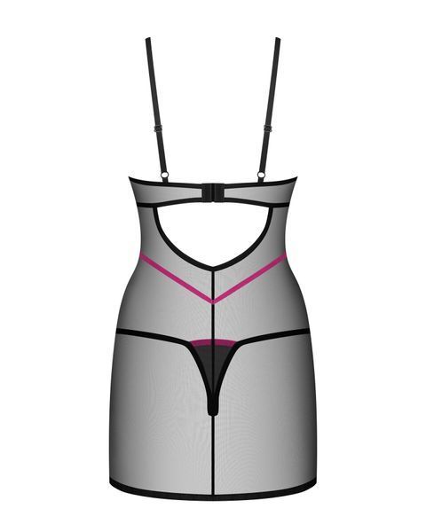 Пеньюар Obsessive Novenes chemise & thong, M/L, облегающий, прозрачный, со стрепами, стринги в компл SX0620 фото